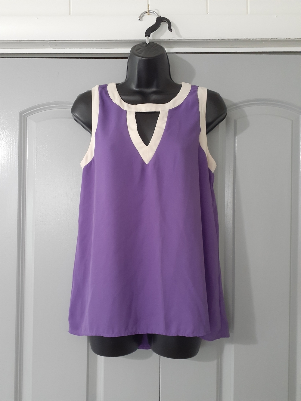 Metaphor Purple Sleeveless Keyhole Tank with White Trim